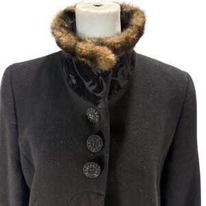 Vintage Novelti Wool Blend Coat with Faux Fur Trim Black